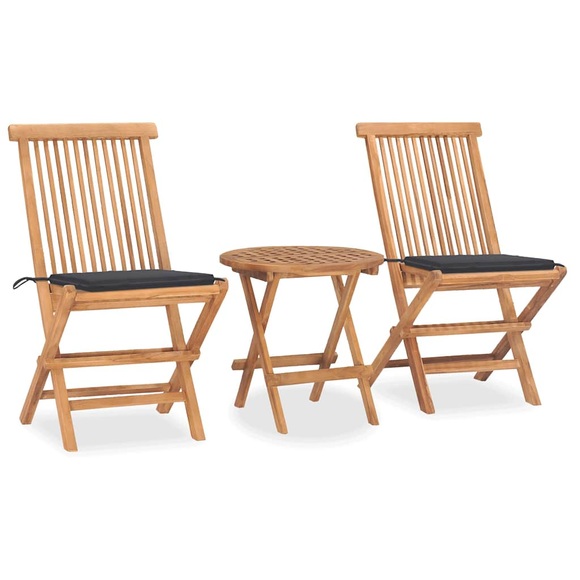 vidaXL 3-tlg. Garten-Essgruppe mit Kissen Klappbar Massivholz Teak