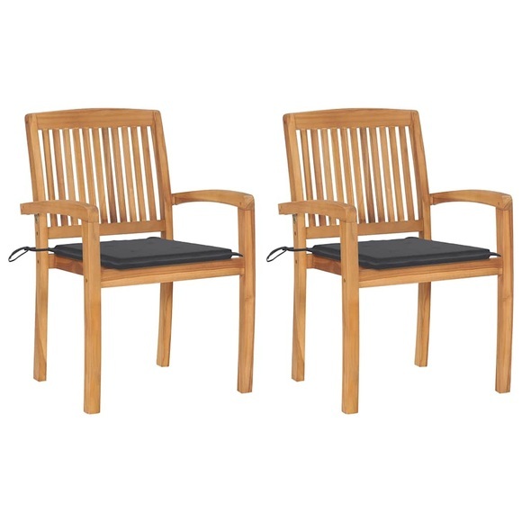 vidaXL Gartenstühle 2 Stk. mit Anthrazit Kissen Massivholz Teak