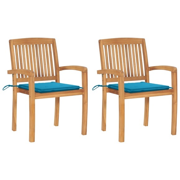 vidaXL Gartenstühle 2 Stk. mit Blauen Kissen Massivholz Teak