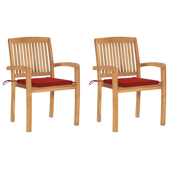 vidaXL Gartenstühle 2 Stk. mit Roten Kissen Massivholz Teak