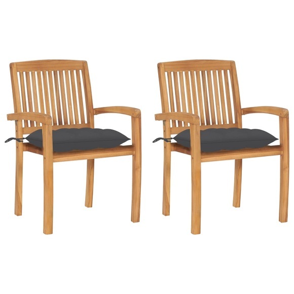 vidaXL Gartenstühle 2 Stk. mit Anthrazit Kissen Massivholz Teak