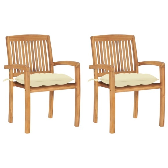 vidaXL Gartenstühle 2 Stk. mit Cremeweißen Kissen Massivholz Teak