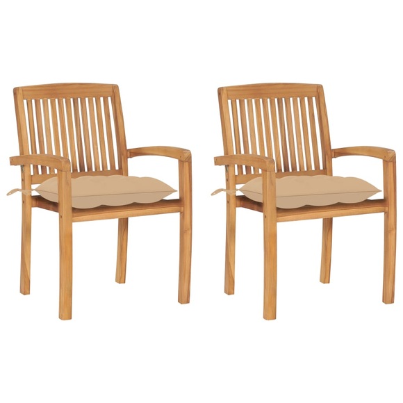 vidaXL Gartenstühle 2 Stk. mit Beige Kissen Massivholz Teak