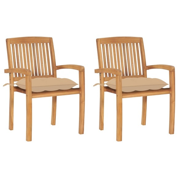 vidaXL Gartenstühle 2 Stk. mit Beige Kissen Massivholz Teak