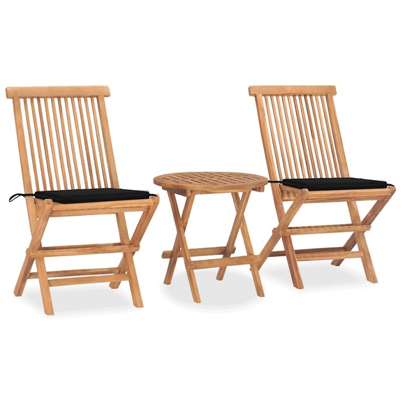 vidaXL 3-tlg. Garten-Essgruppe mit Kissen Klappbar Massivholz Teak