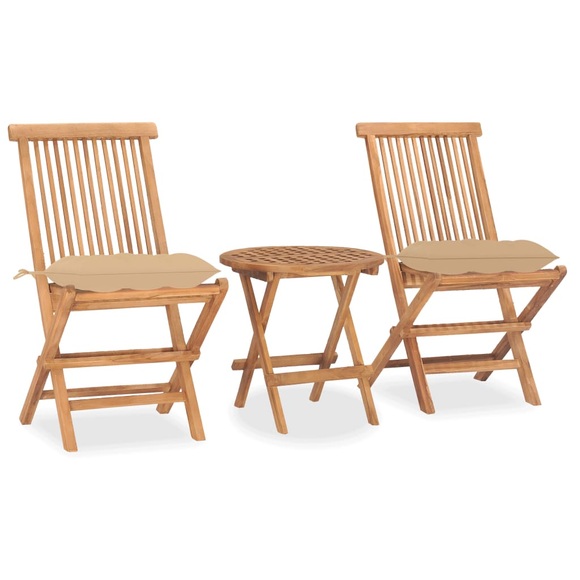 vidaXL 3-tlg. Garten-Essgruppe mit Kissen Klappbar Massivholz Teak