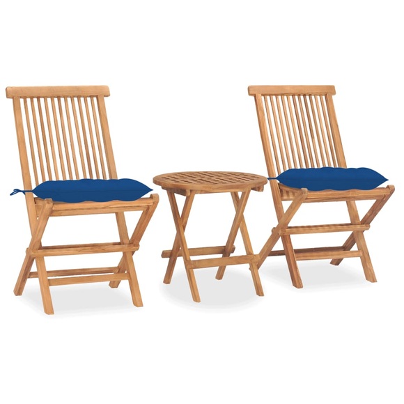 vidaXL 3-tlg. Garten-Essgruppe mit Kissen Klappbar Massivholz Teak