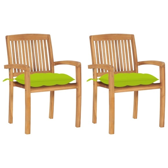 vidaXL Gartenstühle 2 Stk. mit Hellgrünen Kissen Massivholz Teak
