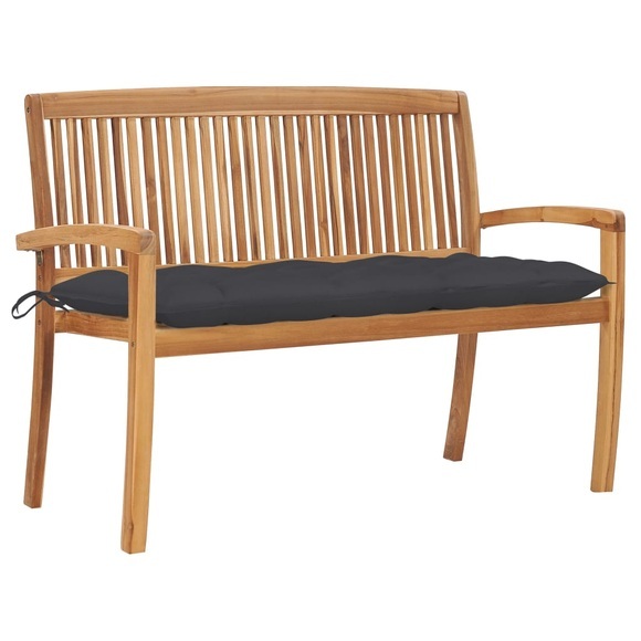 vidaXL Stapelbare Gartenbank mit Auflage 128,5 cm Massivholz Teak