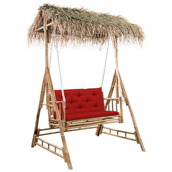 vidaXL Hollywoodschaukel mit Palmblättern und Kissen 202 cm Bambus