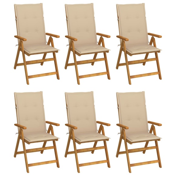vidaXL Klappbare Gartenstühle 6 Stk. mit Auflagen Massivholz Akazie
