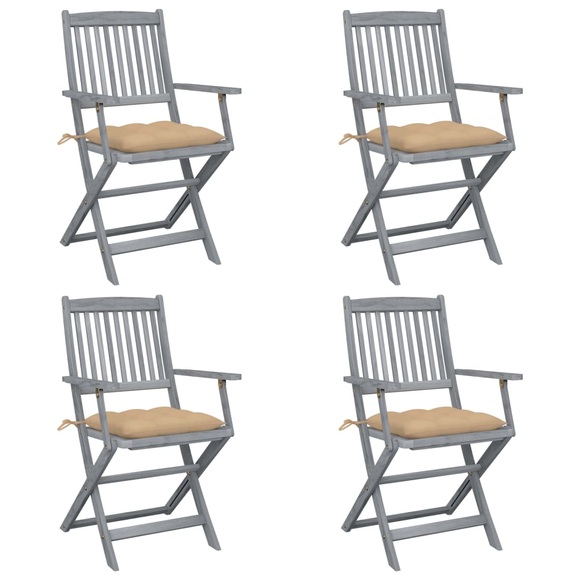 vidaXL Klappbare Gartenstühle 4 Stk. mit Kissen Massivholz Akazie
