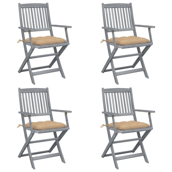 vidaXL Klappbare Gartenstühle 4 Stk. mit Kissen Massivholz Akazie