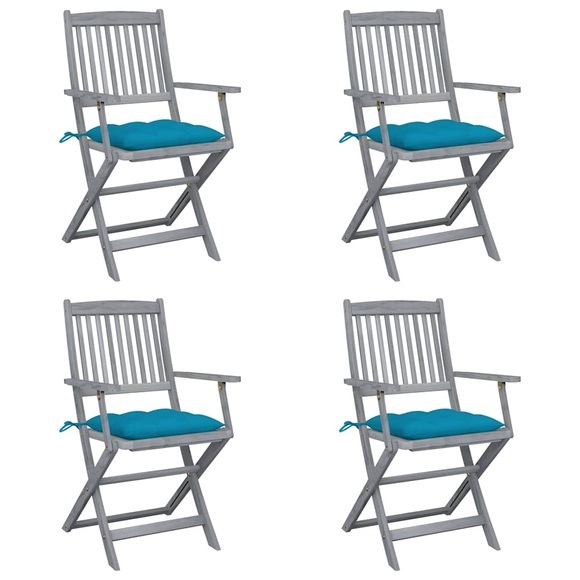 vidaXL Klappbare Gartenstühle 4 Stk. mit Kissen Massivholz Akazie
