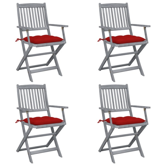 vidaXL Klappbare Gartenstühle 4 Stk. mit Kissen Massivholz Akazie