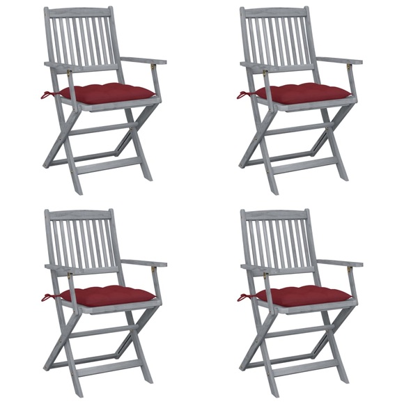 vidaXL Klappbare Gartenstühle 4 Stk. mit Kissen Massivholz Akazie