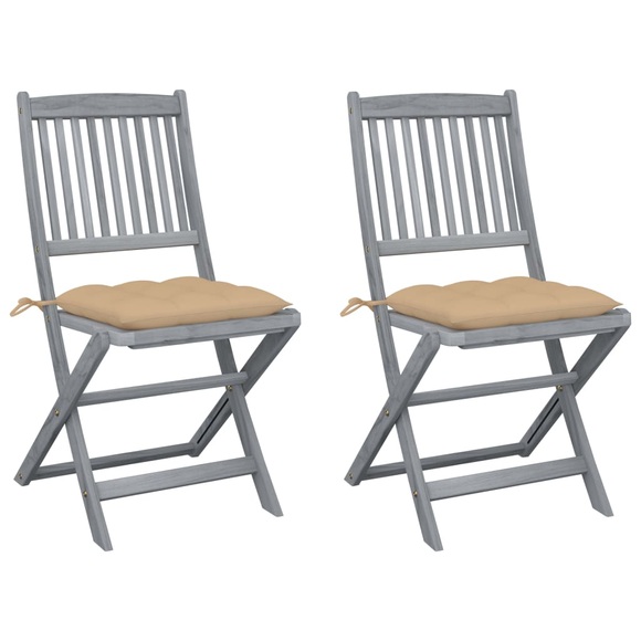 vidaXL Klappbare Gartenstühle 2 Stk. mit Kissen Massivholz Akazie