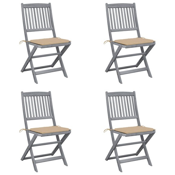 vidaXL Klappbare Gartenstühle 4 Stk. mit Kissen Massivholz Akazie