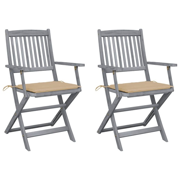 vidaXL Klappbare Gartenstühle 2 Stk. mit Sitzkissen Massivholz Akazie