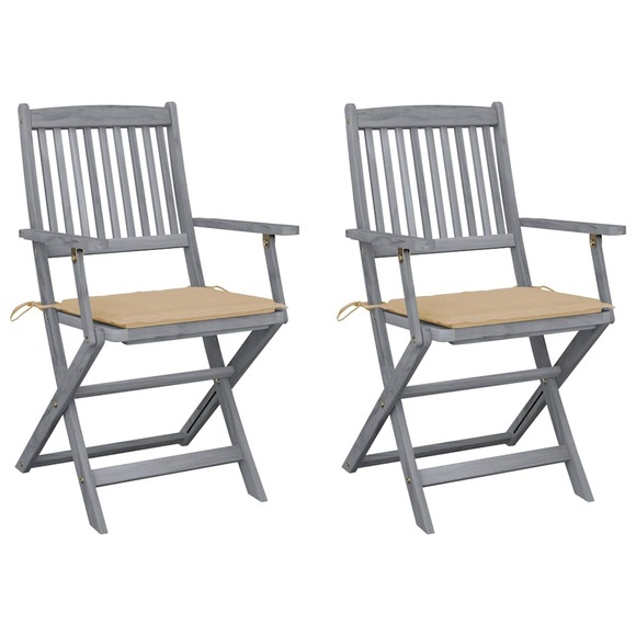 vidaXL Klappbare Gartenstühle 2 Stk. mit Sitzkissen Massivholz Akazie