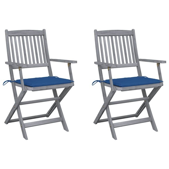 vidaXL Klappbare Gartenstühle 2 Stk. mit Sitzkissen Massivholz Akazie
