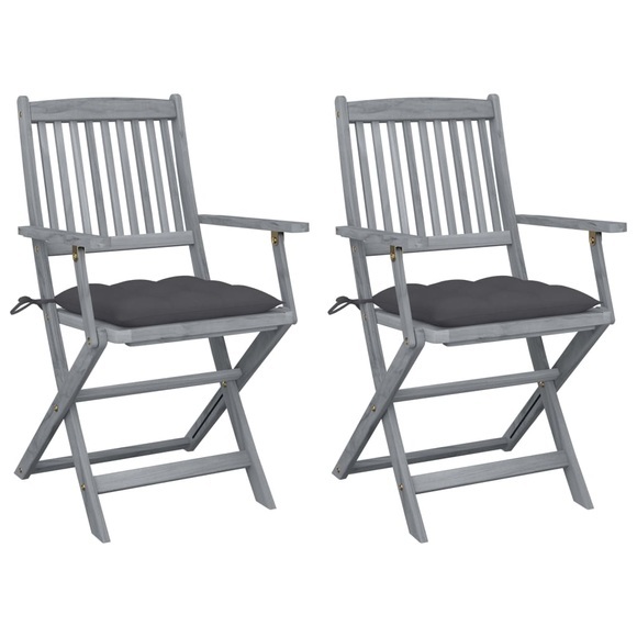 vidaXL Klappbare Gartenstühle 2 Stk. mit Kissen Massivholz Akazie