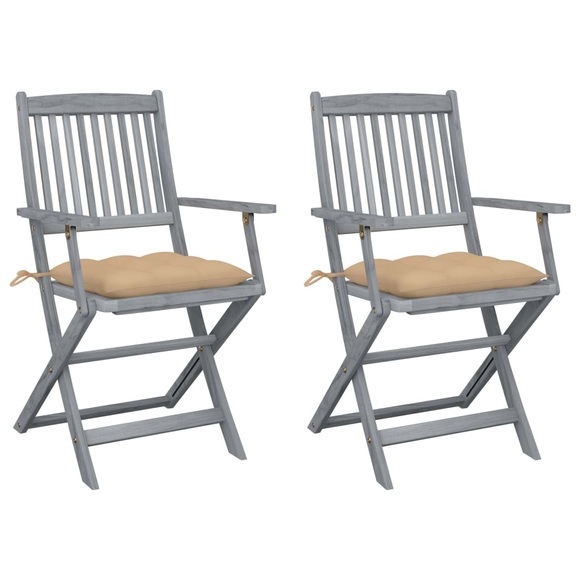vidaXL Klappbare Gartenstühle 2 Stk. mit Kissen Massivholz Akazie
