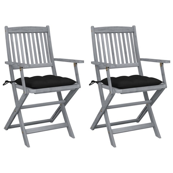 vidaXL Klappbare Gartenstühle 2 Stk. mit Kissen Massivholz Akazie