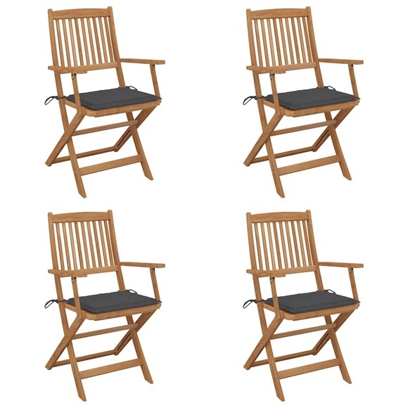 vidaXL Klappbare Gartenstühle 4 Stk. mit Kissen Massivholz Akazie