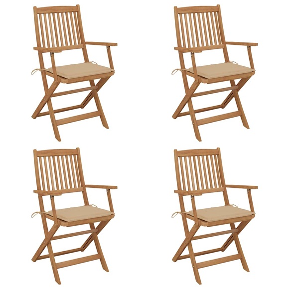 vidaXL Klappbare Gartenstühle 4 Stk. mit Kissen Massivholz Akazie