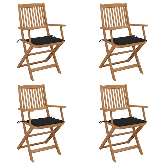 vidaXL Klappbare Gartenstühle 4 Stk. mit Kissen Massivholz Akazie