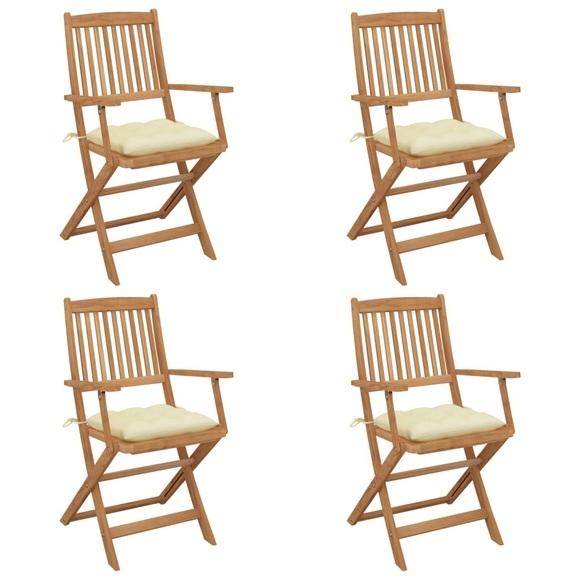 vidaXL Klappbare Gartenstühle 4 Stk. mit Kissen Massivholz Akazie