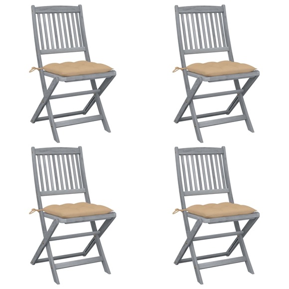 vidaXL Klappbare Gartenstühle 4 Stk. mit Kissen Massivholz Akazie