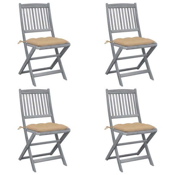 vidaXL Klappbare Gartenstühle 4 Stk. mit Kissen Massivholz Akazie