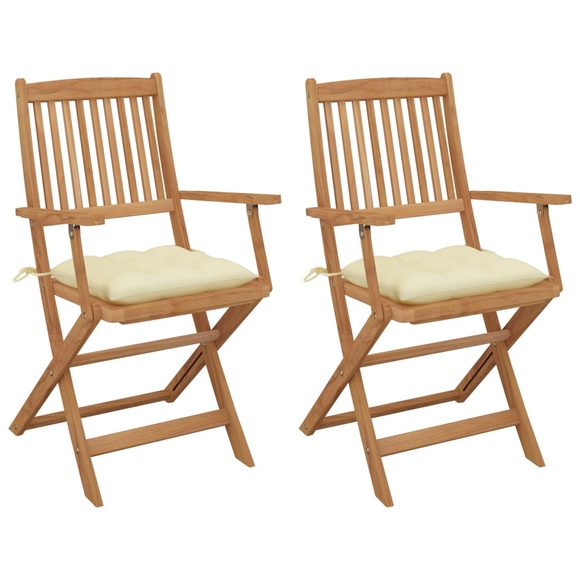 vidaXL Klappbare Gartenstühle 2 Stk. mit Kissen Massivholz Akazie