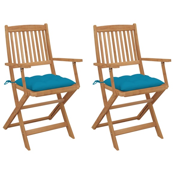 vidaXL Klappbare Gartenstühle 2 Stk. mit Kissen Massivholz Akazie