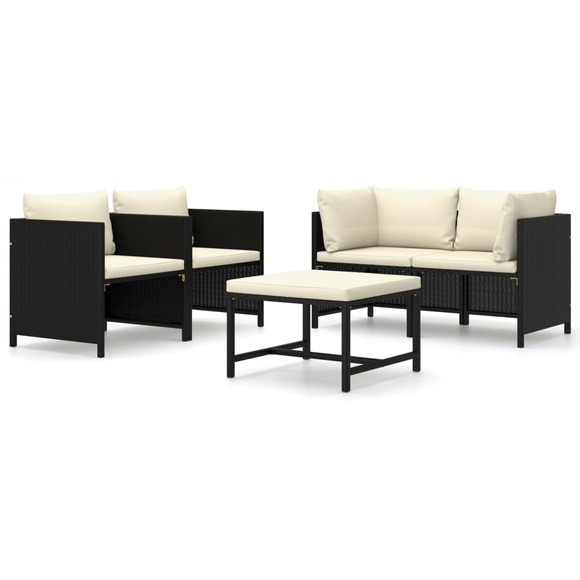 vidaXL 5-tlg. Garten-Lounge-Set mit Kissen Poly Rattan Schwarz