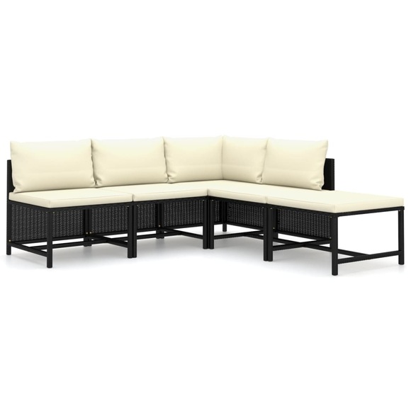 vidaXL 5-tlg. Garten-Lounge-Set mit Kissen Poly Rattan Schwarz