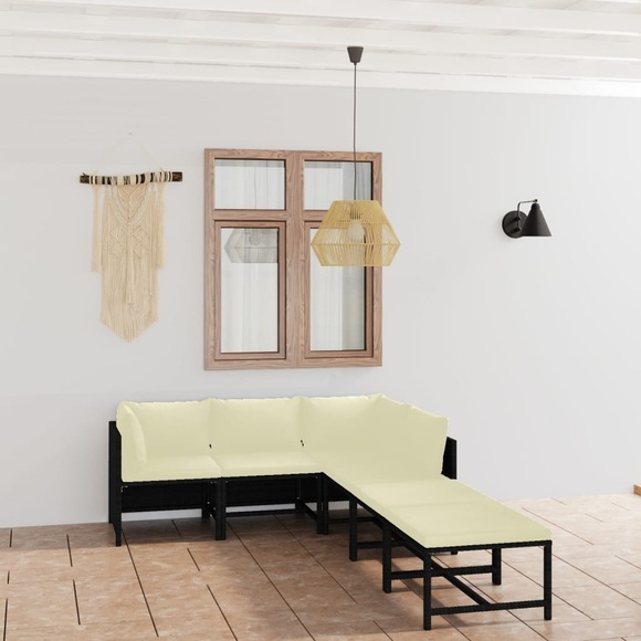 vidaXL 6-tlg. Garten-Lounge-Set mit Kissen Poly Rattan Schwarz
