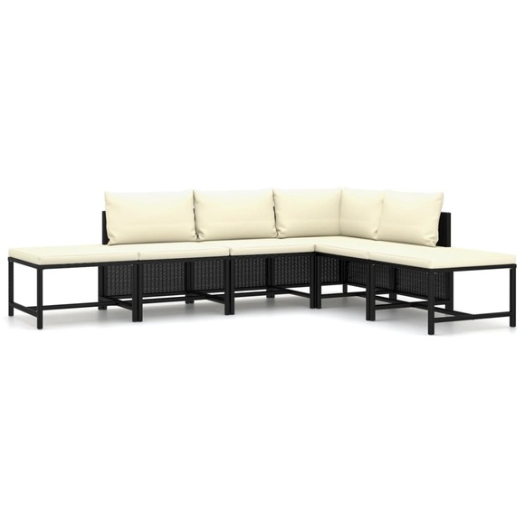 vidaXL 6-tlg. Garten-Lounge-Set mit Kissen Poly Rattan Schwarz