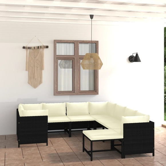 vidaXL 9-tlg. Garten-Lounge-Set mit Kissen Poly Rattan Schwarz