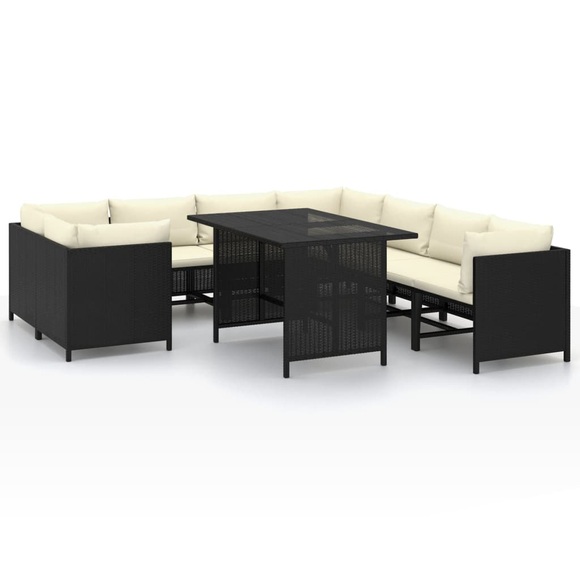 vidaXL 9-tlg. Garten-Lounge-Set mit Kissen Poly Rattan Schwarz