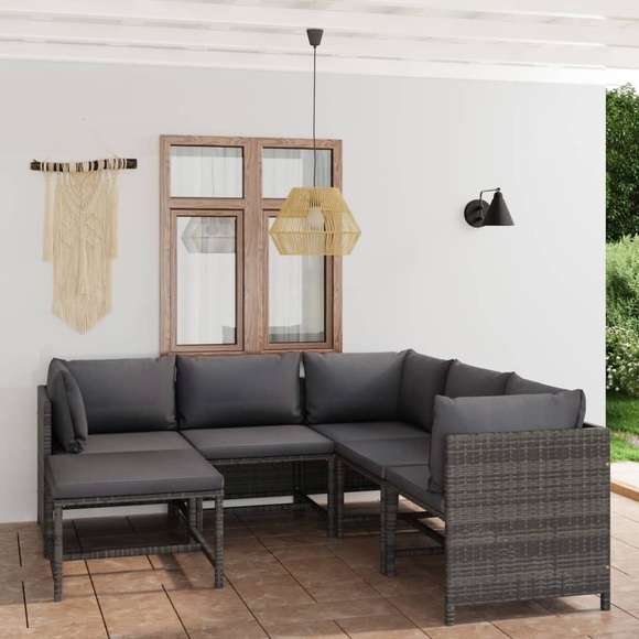 vidaXL 6-tlg. Garten-Lounge-Set mit Kissen Poly Rattan Grau