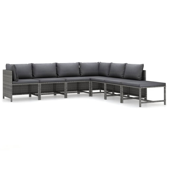 vidaXL 7-tlg. Garten-Lounge-Set mit Kissen Poly Rattan Grau