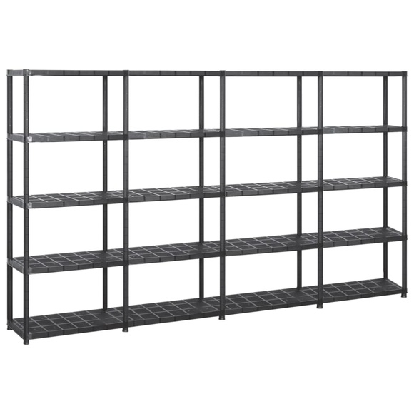 vidaXL Lagerregal mit 5 Böden Schwarz 284x38x170 cm Kunststoff