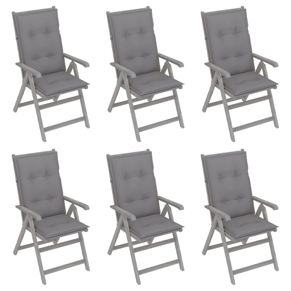 vidaXL Verstellbare Gartenstühle 6 Stk. mit Auflagen Massivholz Akazie