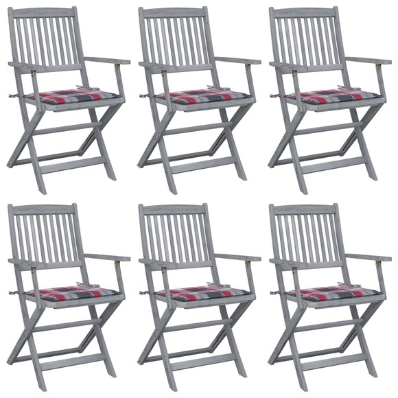 vidaXL Klappbare Gartenstühle 6 Stk. mit Kissen Massivholz Akazie