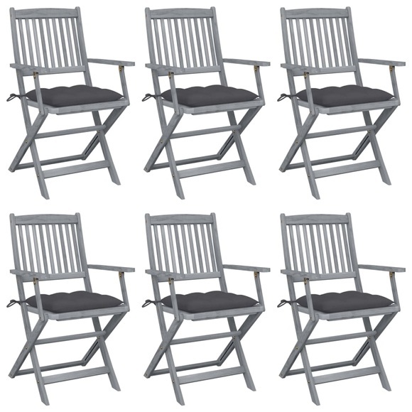 vidaXL Klappbare Gartenstühle 6 Stk. mit Kissen Massivholz Akazie