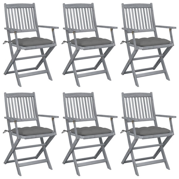 vidaXL Klappbare Gartenstühle 6 Stk. mit Kissen Massivholz Akazie