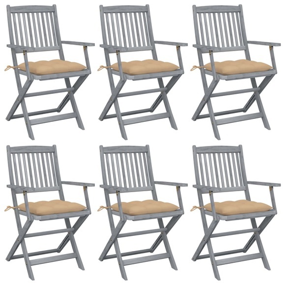 vidaXL Klappbare Gartenstühle 6 Stk. mit Kissen Massivholz Akazie